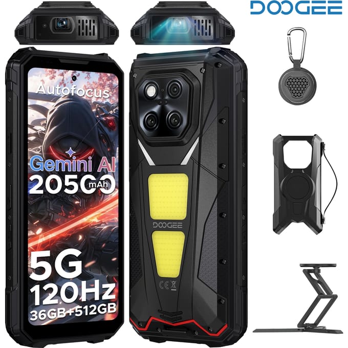 DOOGEE V Max Play-projector Robuuste telefoon 36 GB 512 GB 6,78 "120 Hz Afmeting 7300 200 MP Camera 20500 mAh Dubbele campingverlichting NFC Tarnish