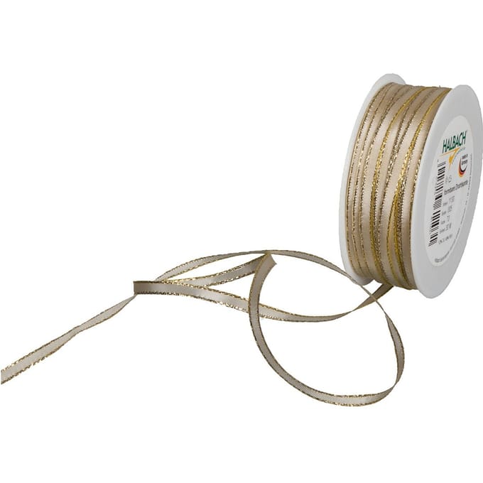 Taffeta lint, breedte 5 mm - Crème/Goud