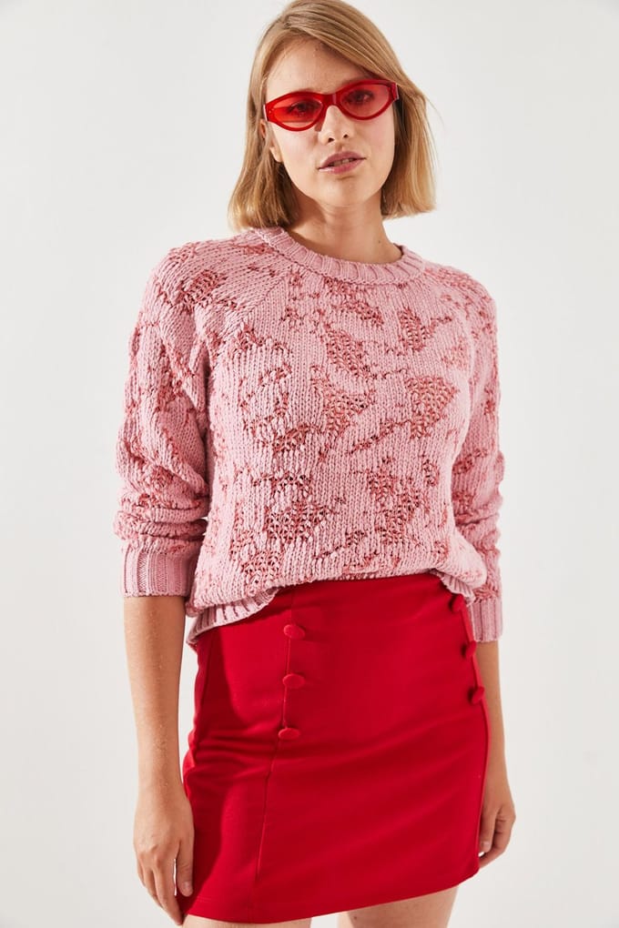 Abstract Brei Sweater met Geribde Details