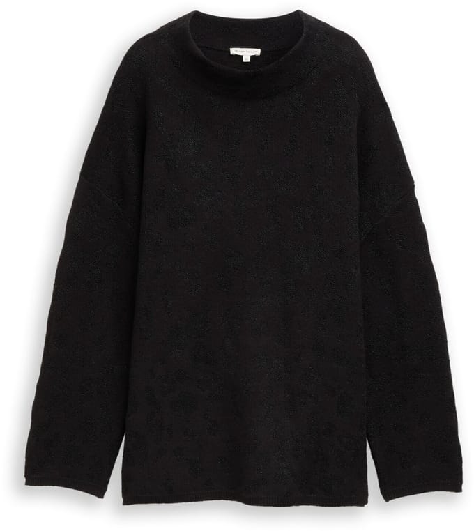Tom Tailor - Oversized gebreide trui met glittereffect - Maat M - black lurex knit