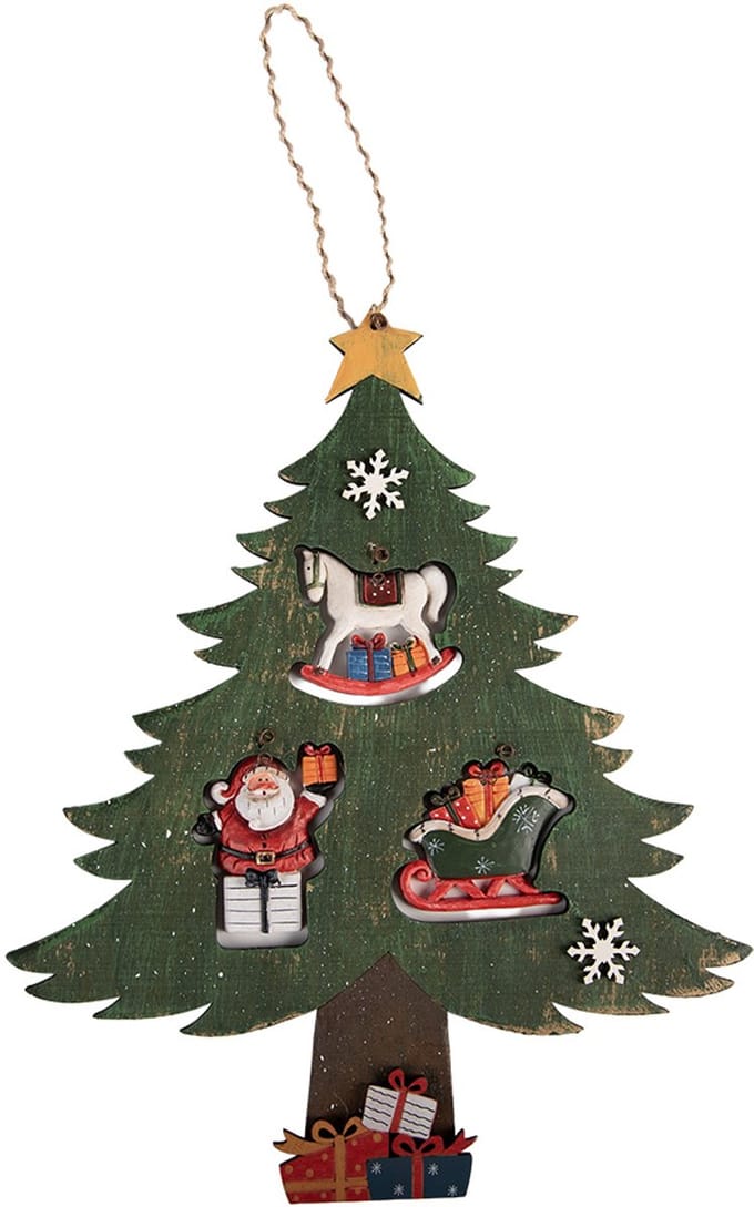 Clayre & Eef Kerstdecoratie Beeld Kerstboom 32x2x39 cm Groen Hout