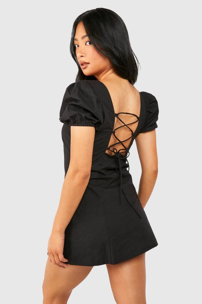 boohoo Dames Petite Puff Mouw Mini Jurk | Zwart | Maat: 42