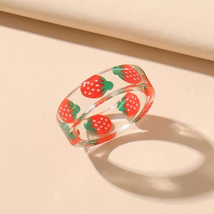 Zoete, Fruitige Kleurrijke Joint Stickers Duidelijke Hars Ring, Aardbei Mode Ring one size beige