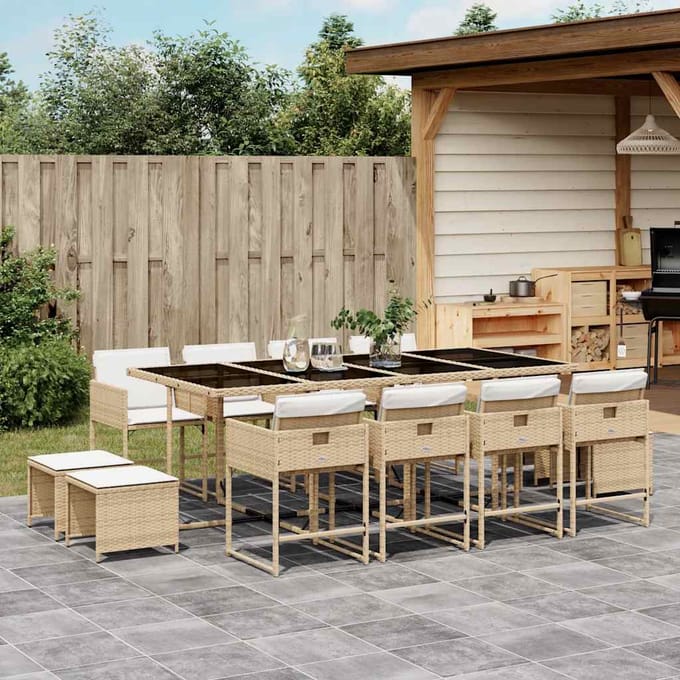 vidaXL - 13-delige - Tuinset - met - kussens - poly - rattan - beige