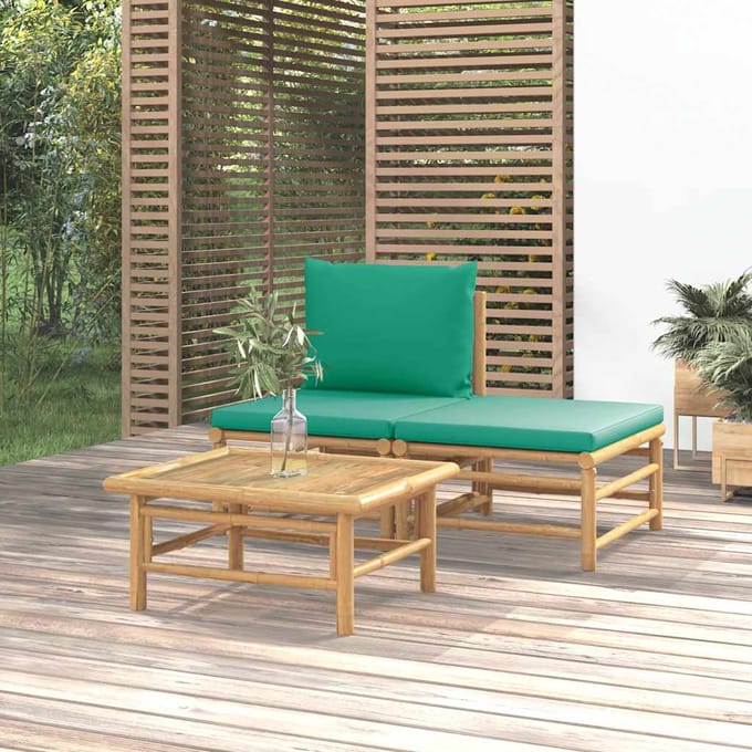 vidaXL - 3-delige - Loungeset - met - kussens - bamboe - groen