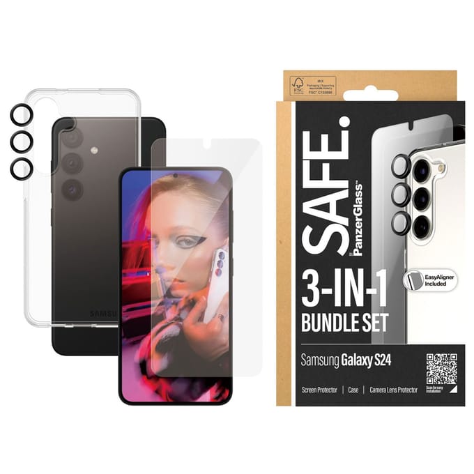 SAFE by PanzerGlass Safe 3-in-1 pack - Hoesje + screenprotector + camera protector voor de Samsung Galaxy S24 - Transparant