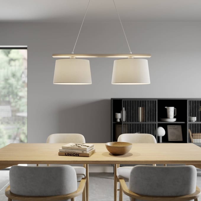 Lamkur Hanglamp Zweden, antiek wit/wit, textiel, hout, 2-lamps