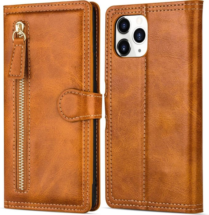 Hoesje geschikt voor iPhone 11 - Bookcase - Pasjeshouder - Portemonnee - Rits - Kunstleer - Lichtbruin