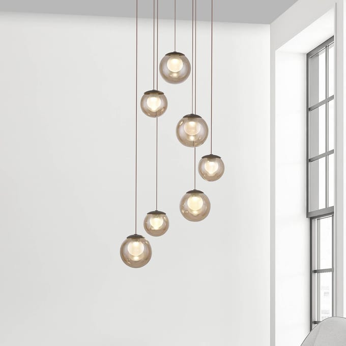 PURE LED hanglamp Popup, brons/amber Ø 40 cm, 7-lamps.