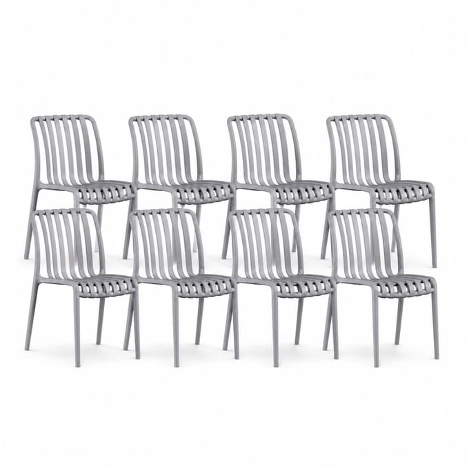 DS4U® - Max tuinstoel - Set van 8 - Grijs - Kunststof - Stapelbaar