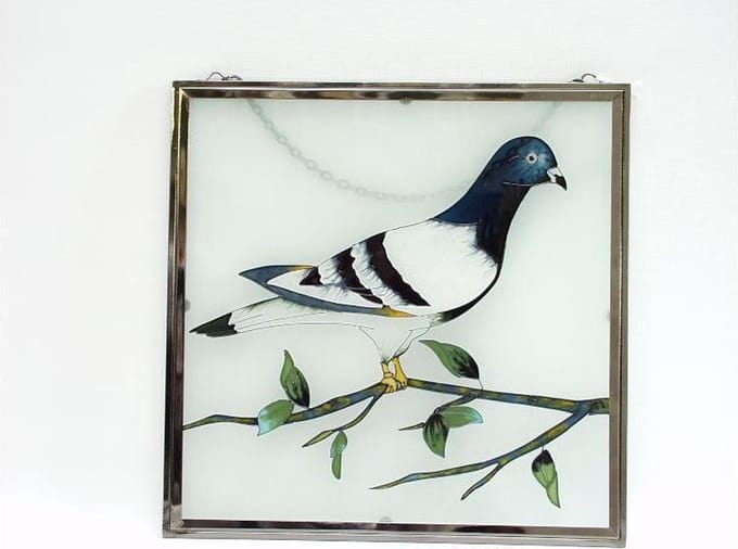 Raamdecoratie glas postduif - Raamdecoraties van glas, Wand- en Raamdecoratie