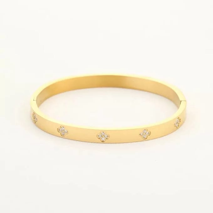 Bijoutheek Armband (Sieraad) Klaver Strass Bangle Goud