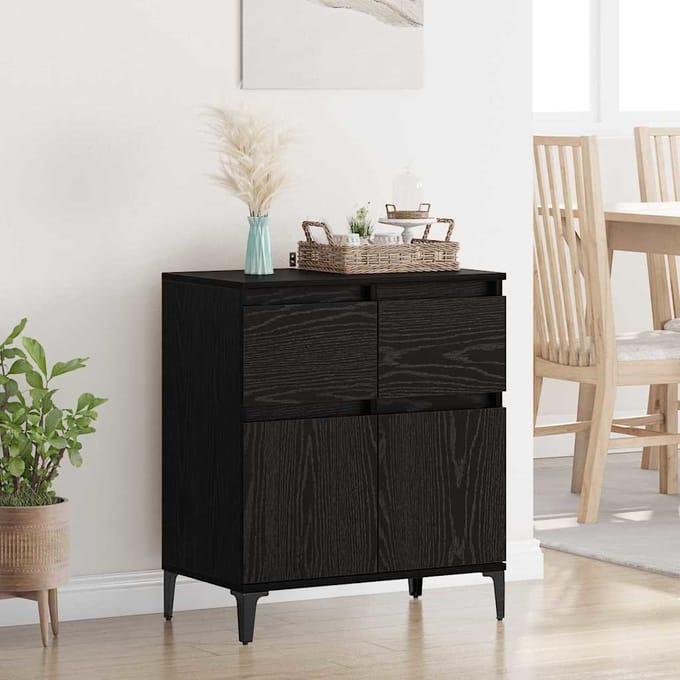 vidaXL - Dressoir - Zwart - Eiken - 60 - x - 35 - x - 70 - cm - Geengineerd - Hout - en - IJzer
