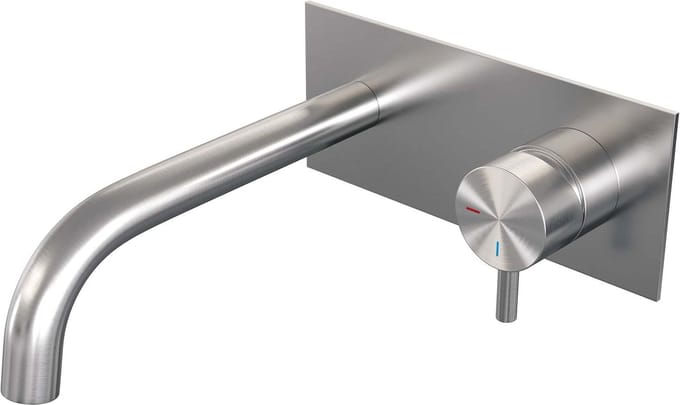 Brauer Brushed Edition inbouw wastafelmengkraan met gebogen uitloop en afdekplaat model B1 RVS geborsteld PVD