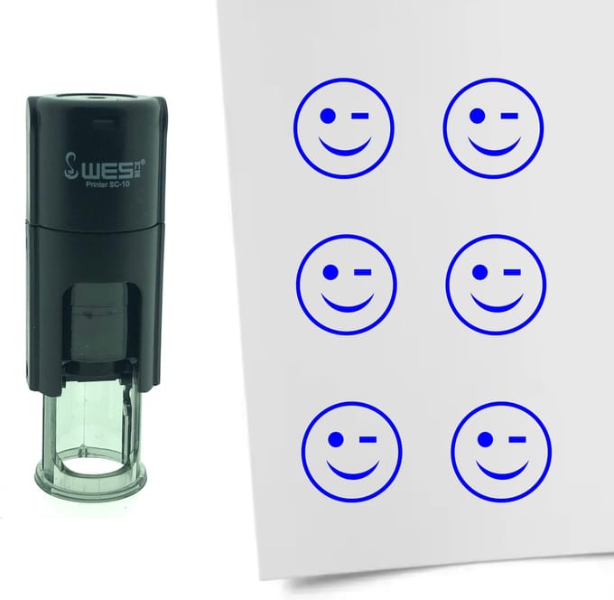 CombiCraft Stempel Smiley Knipoog 10mm rond - Blauwe inkt