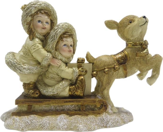 Clayre & Eef Beeld Kinderen 12 cm Goudkleurig Polyresin