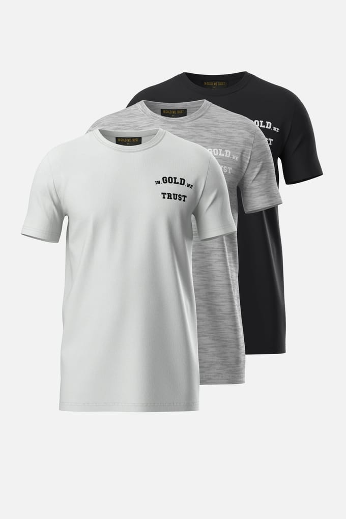 In Gold We Trust Basic T-shirt 3-pack 3 Pack W/g/b Maat: M | Outlet | Unisex | Zwart