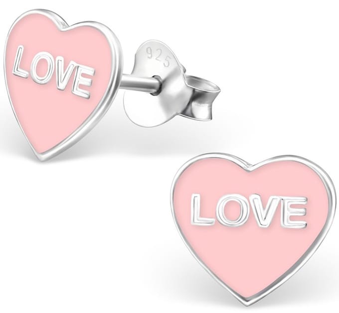Joy|S - Zilveren roze hartje oorbellen - 8 mm - love - oorknoppen
