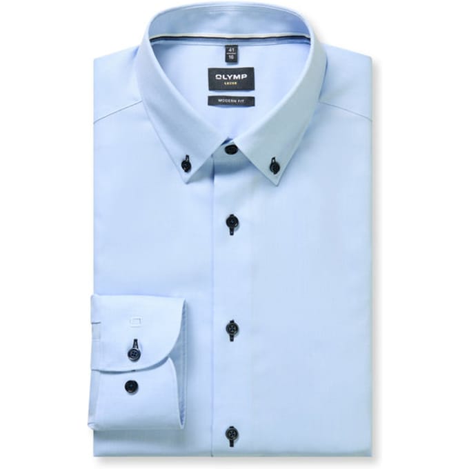 Olymp Luxor Overhemd Contrast Buttons Lichtblauw - Maat 42 - Heren - Overhemden Formeel