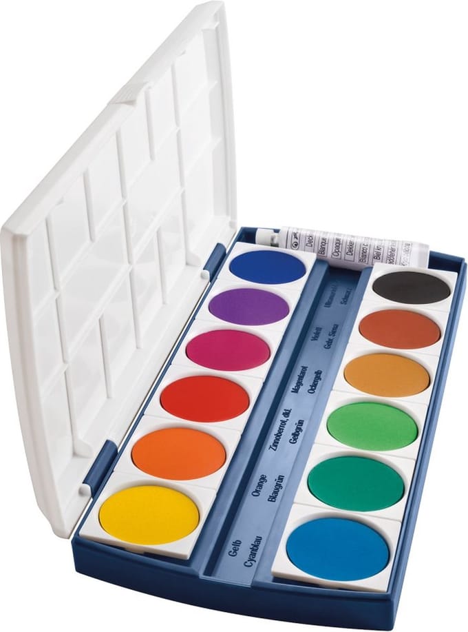 Herlitz dekverfdoos - met mengpalet - 12 kleuren + tube dekwit