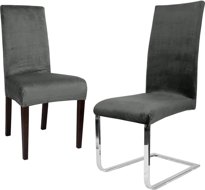 LEA, set van 2 stoelhoezen, elastische effen stretchhoezen van fluweel, microvezel, kleur naar keuze (grijs)