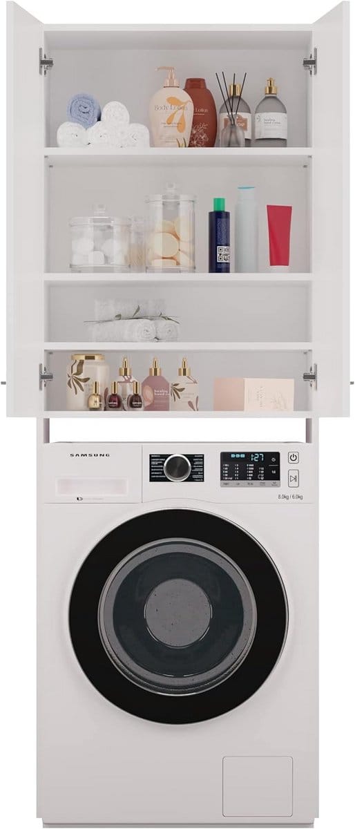 Wandkast voor Wasmachine met Diepte 30 cm - Wit Hoog Model