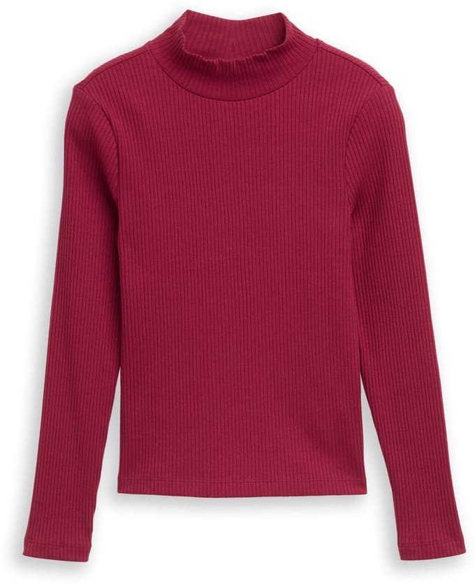 Tom Tailor - Geribd shirt met lange mouwen en opstaande kraag - Maat 128 - Beetroot Red