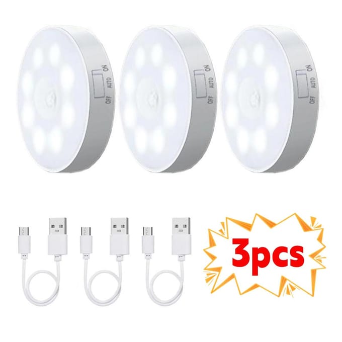 2/3/4/5 stuks Bewegingssensor LED Nachtlampje USB Oplaadbaar Nachtlampje voor Keukenkast Kledingkastlamp Trappenhuis Draadloos Kastlampje White light-3PCS