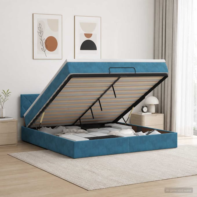 vidaXL - Ottoman - bed - met - matras - Donkerblauw - 140 - x - 190 - cm - Fluweel