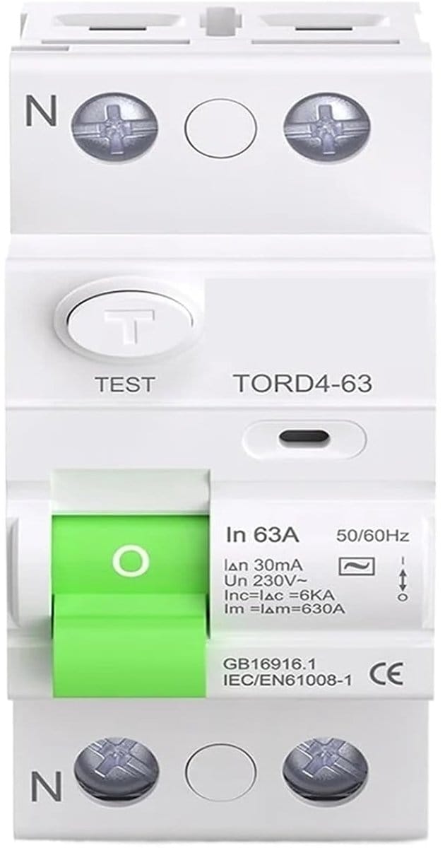 Stroomonderbreker - Zekering - Elektrische Beveiliging - Aardlekkage Detectie - 2-polig 16A - Grijs