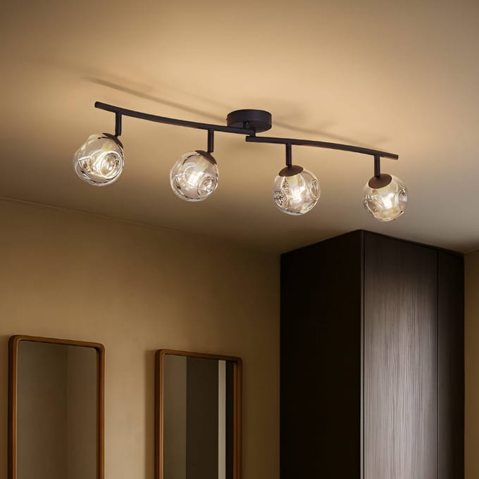 Lindby - Plafondlampen - 4lichts - Glas, ijzer - H: 19 cm - G9 - grijs, zwart