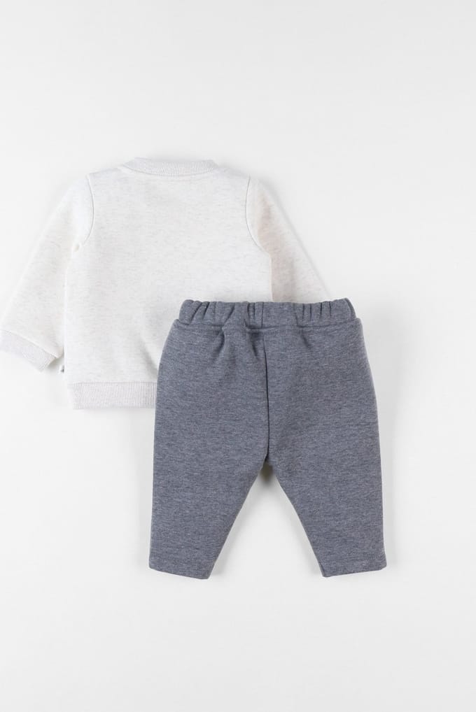 Noukie's - Joggingpak - Unie - Licht beige / grijst - Dino - 2 jaar 98