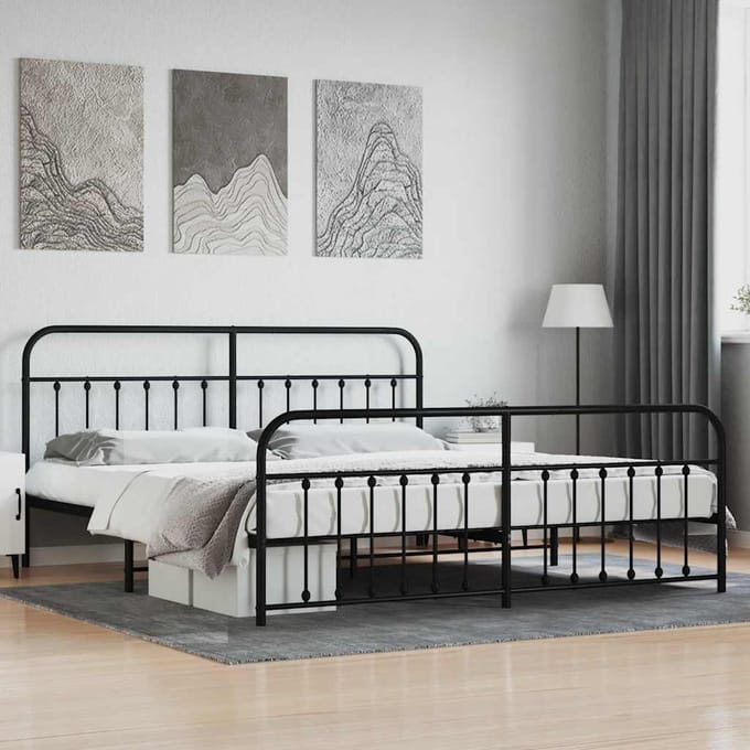vidaXL - Bedframe - met - hoofd- - en - voeteneinde - metaal - zwart - 200x200 - cm