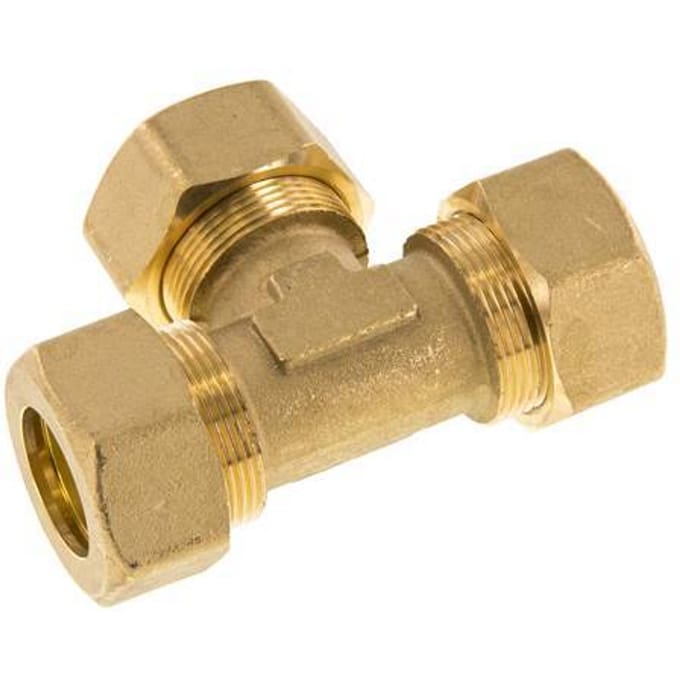 22mm Messing T-stuk Knelfitting 54 Bar DIN EN 1254-2 - FL3T-O-B-22