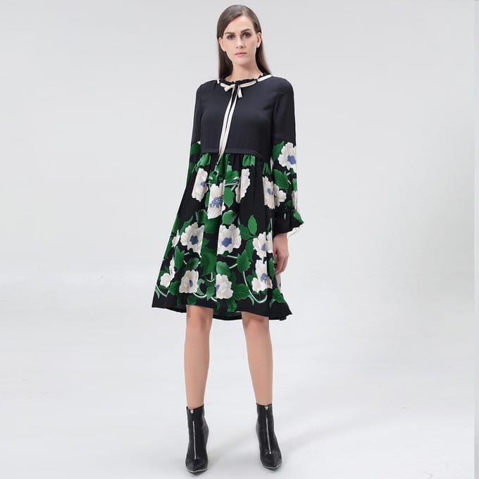 Mid-lengte blouse-jurk met bloemenprint