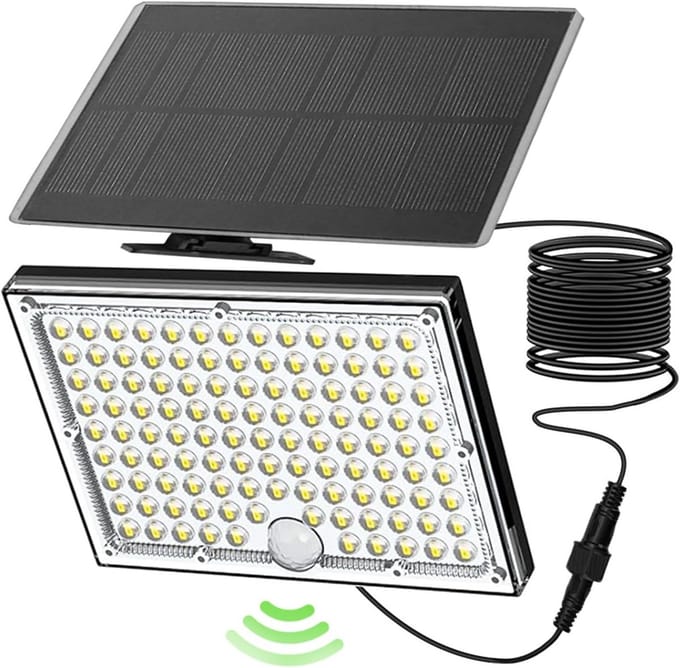 113 LED Solar Flood Light, 9000K Koel Wit, Bewegingssensor, Buiten, Wit, 14,7 x 10,8 x 3,6 cm