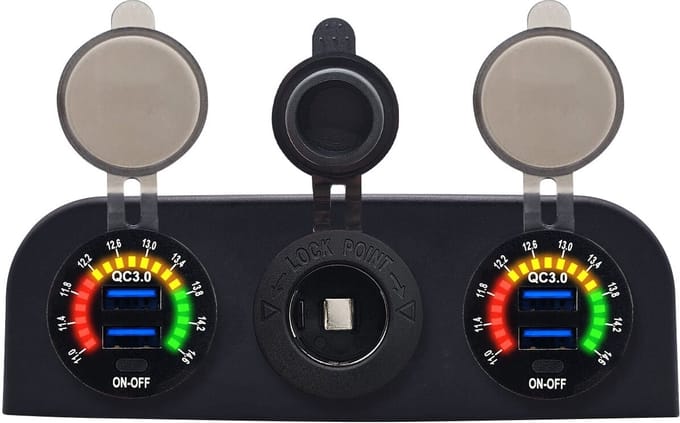 ProRide 12V USB Autolader 2 Poorten - QC3.0 - Voltmeter en 12V/24V Sigarettenplug - Drievoudig opbouw