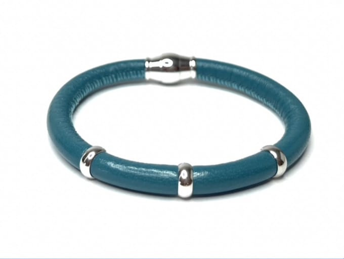 NIEUW! Jolla - dames armband zilver - leer - magneetsluiting - bedels - Single Silver - Turquoise
