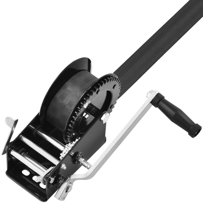 Handlier, 3500 lbs Trekkracht, Bootstrailerlier Heavy Duty Touwslinger met 33 ft Polyester Band en Tweeweg Ratel, Handmatig Bedienbare Hand