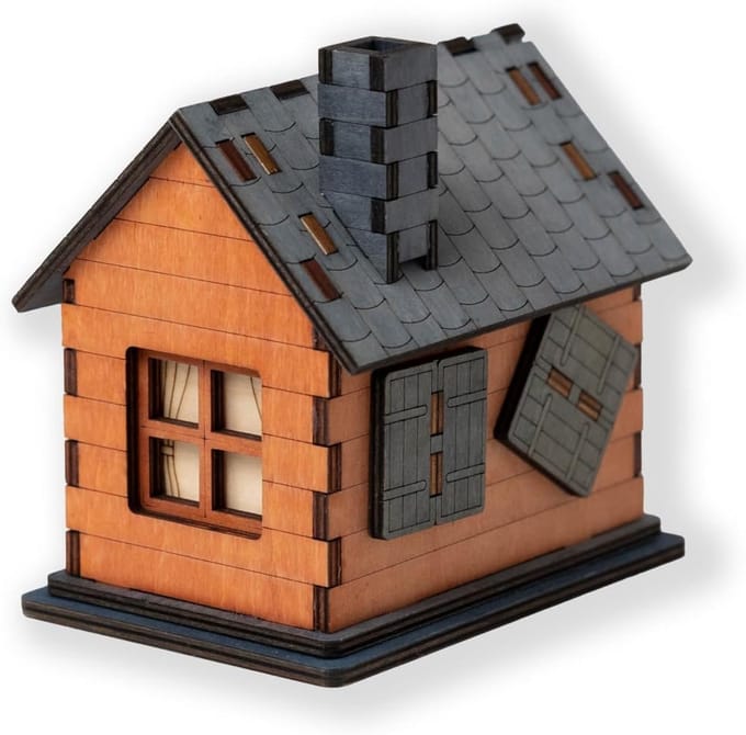 Houten Puzzel Huis - Geheime Doos - Hersenkraker Puzzelen - Met QR Code - 30 x 9 x 30 cm
