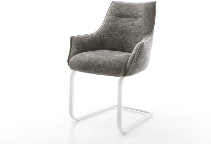 Sledestoel Alja-Flex met armleuning sledemodel vlak wit bouclé zacht mud pocketveer kern