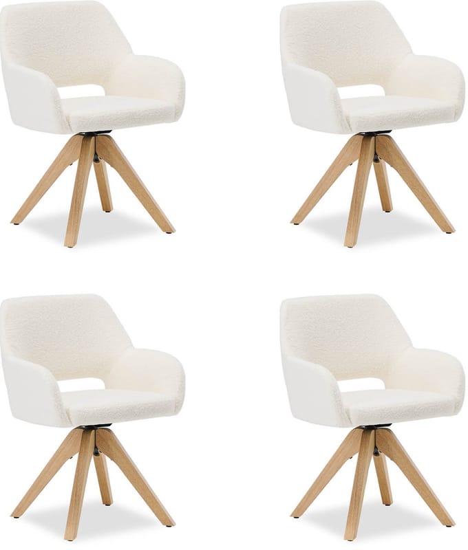 Homestyle4u Eetkamerstoelen - Set van 4 - Draaibaar - met armleuningen - Wit