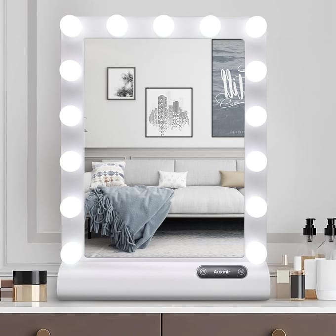 Auxmir Hollywood Regel met Verlichting Make up Spiegel - Dimbare Lichtkleuren - Wit