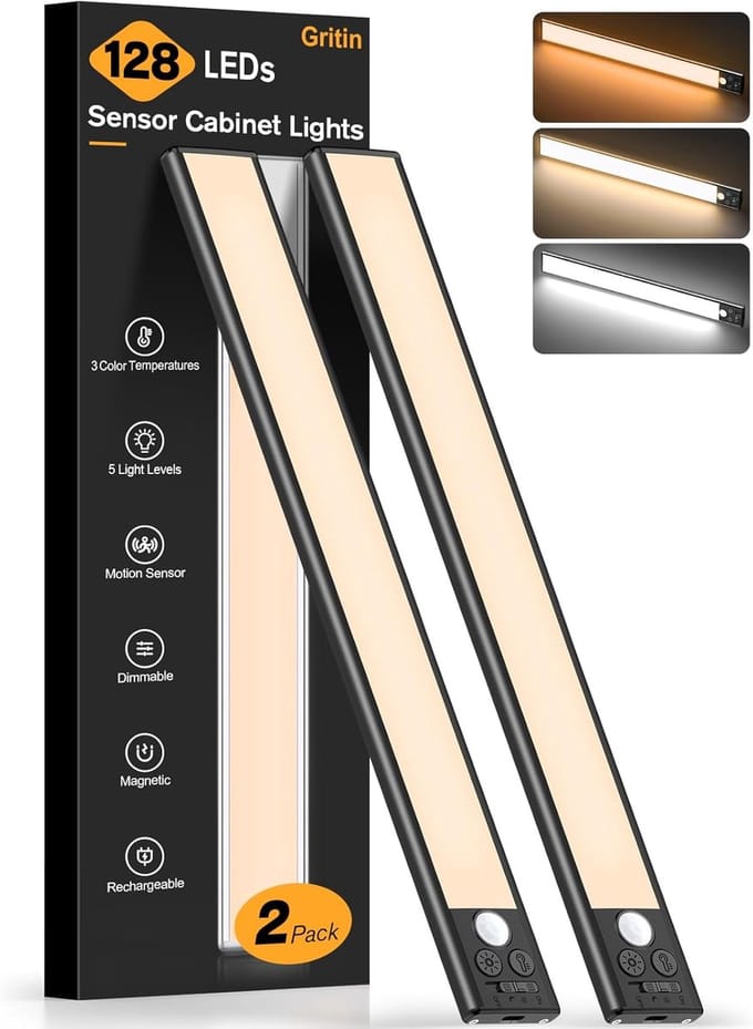Oplaadbare LED Kastverlichting met Bewegingssensor, 3 Kleuren en 5 Helderheidsniveaus, Set van 2