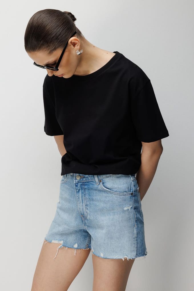 Oversized Geribbelde Ronde Hals T-Shirt