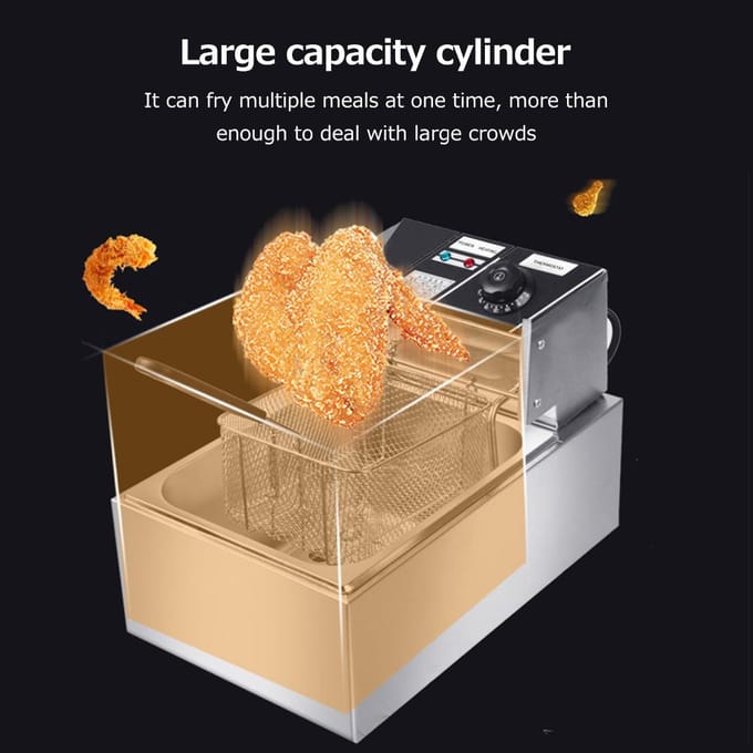 Elektrische Friteuse Multifunctioneel Intelligent 6L L Capaciteit 2500W Hoog Vermogen Roestvrij Staal EU Plug zilver