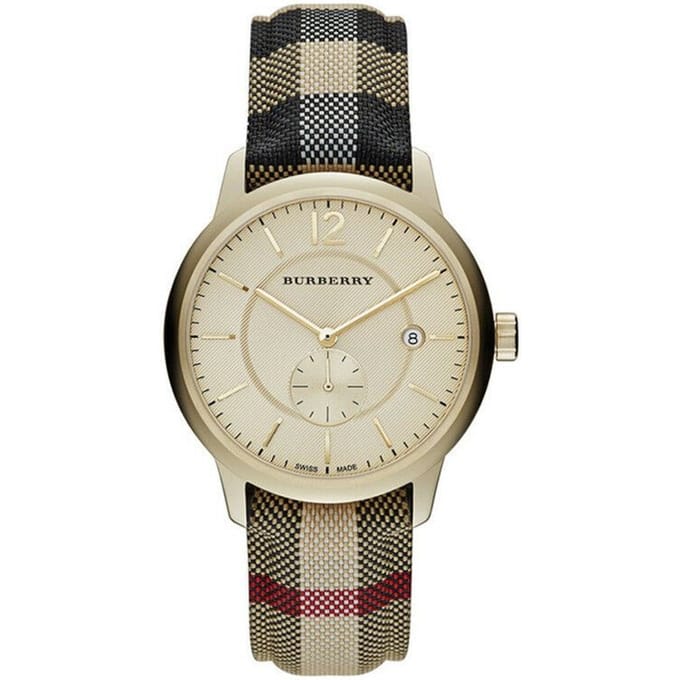 BURBERRY Honey Dial Honey Check Fabric-Coated Leather Unisex Watch BU10001