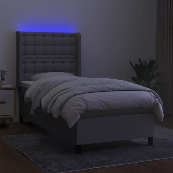 vidaXL - Boxspring - met - matras - en - LED - stof - lichtgrijs - 80x200 - cm