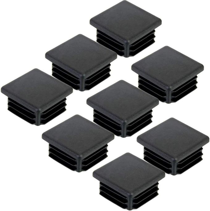 Vierkante Plastic Pluggen - Buis Eindkappen - Meubels Beschermen - Flexibele Ribbels - 5x5 cm - Zwart