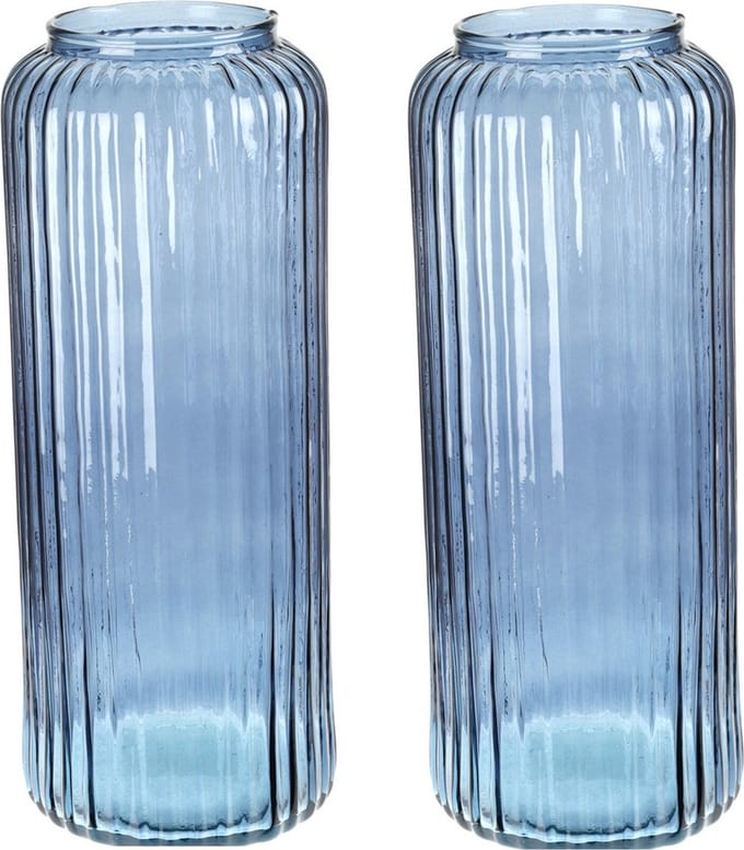Excellent Houseware glazen vaas / bloemen vazen - 2 st - blauw - 15 x 37 cm